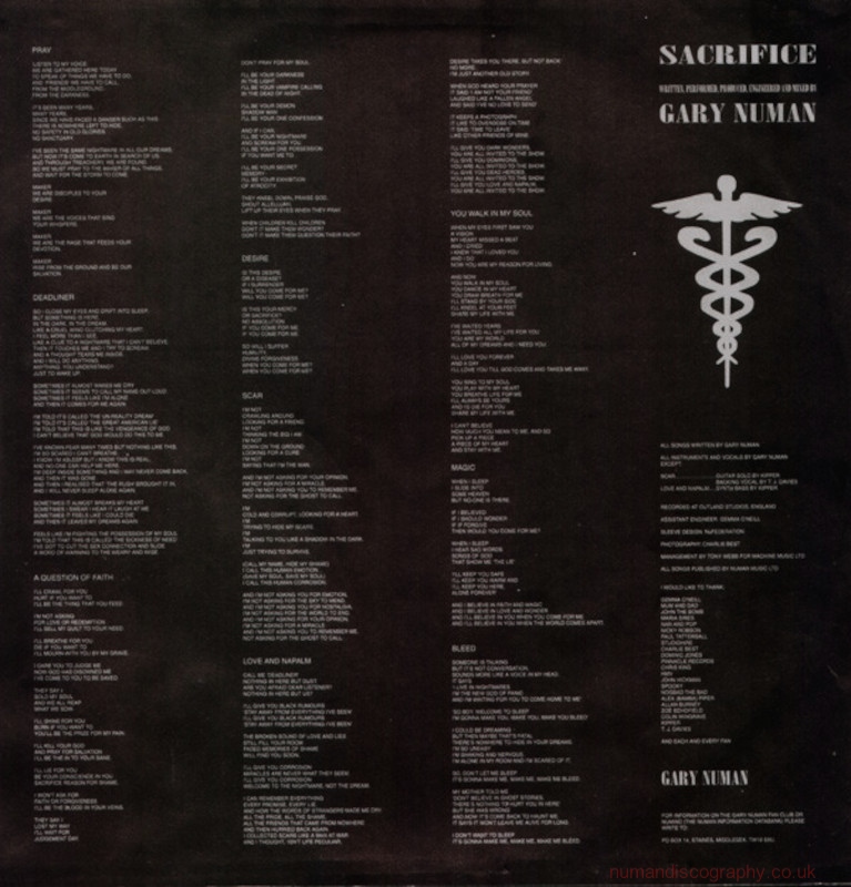 Gary Numan - Sacrifice Lyrics and Tracklist